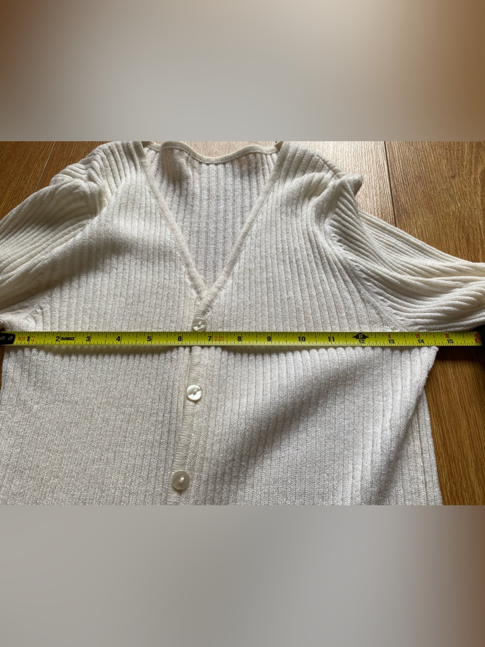 White Ribbed Button-Front Women’s Cardigan Sweater - Picture 4 of 5